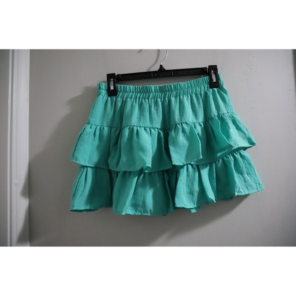 YANA Mint Green Ruffle Mini Skirt Elastic Waist Tiered Womens size Medium New - Picture 1 of 5